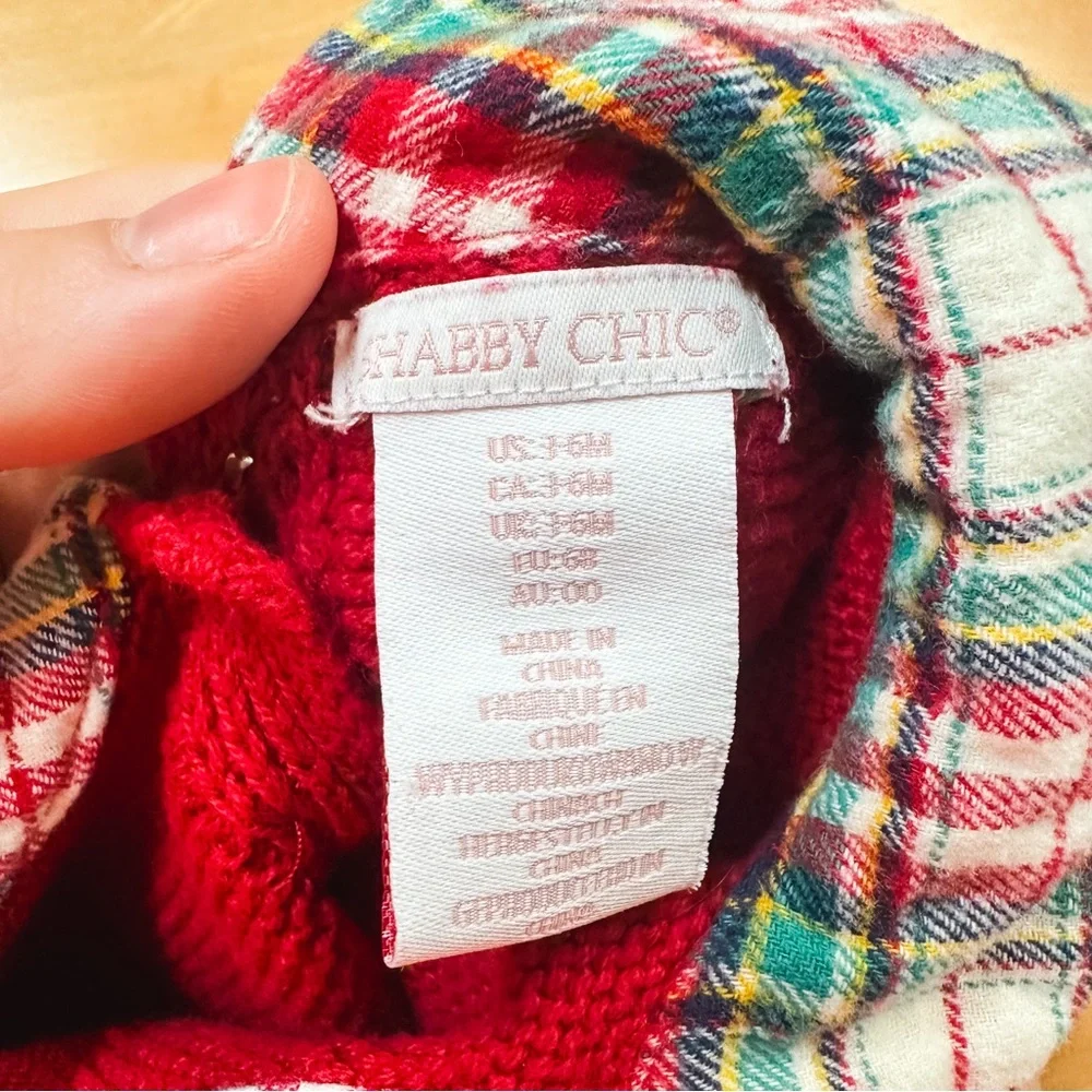 Shabby Chic Red & Green Plaid Detailed Holiday Christmas Sweater Dress 3-6M